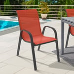 IDMARKET Lot de 6 chaises de jardin LYMA métal et textilène empilables terracotta