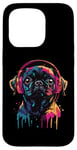 Coque pour iPhone 15 Pro Black Pug Lover Pop Art Casque Drôle Carlin Noir