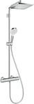 hansgrohe Crometta E - Colonne de douche sans mitigeur, douche pluie (240 x 240 mm) avec inverseur, douchette (2 jets), support, flexible de douche, barre et douche de tête carrée 1 jet, Chromé