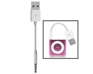 (#19)Câble de chargement USB vers jack 3,5 mm pour synchronisation de données iPod Shuffle 1/2/3/4/5/6 génération, longueur : 10 cm (blanc)