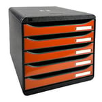 Exacompta Drawer Unit with 5 Drawers Big Box Plus Plastic Glossy Black, Orange 27.8 x 34.7 x 27.1 cm