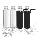 Relaxdays Gourde en Lot de 4, 500 ML, étanche, avec Housse, H x D :env. 23,5 x 6,5 cm, Transparent et Noir