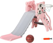 Kids Slide Toddlers Basketball Hoop Basketball Game Toy 18-36 Months Pink