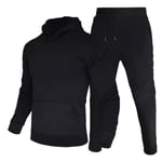 Herr tracksuit huvtröja + sweatpants sportdräkt casual joggare sportkläder 2 delar herr fleece streetwear set Black XXXL