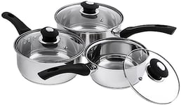 Supreme Vision SS2501 3pc Stainless Sauce pan Set with Glass Lids, Stainlees Steel, 41 x 27 x 5.5 cm