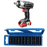 18v 1/2" Drive Cordless Battery Impact Gun & 10 Deep MM Impact Sockets