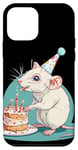 iPhone 12 mini Cool white Rodent with Birthday Cake and Party Hat Case