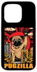 Coque pour iPhone 15 Pro Retro Pug Pugzilla Funny Dog Lover Japanese Movie Poster