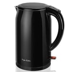 Taylor Swoden Petite Bouilloire Electrique Inox 1,5 Litres, Bouilloire électrique Isolée à Double Paroi, Bouilloir Avec Double Fonction de Protection, Sans BPA, Base 360°, 2200 W, Noire