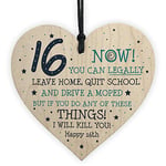 RED OCEAN Funny 16th Birthday Gift Hanging Wood Heart 16th Birthday Daughter Son