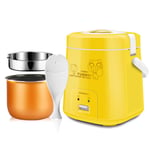 XINX 1.8L Mini Rice Cooker Steamer,Portable Food Heater Steamer with Fish Shaped Standing Spoons Removable Nonstick Pot Suitable for Family,Yellow