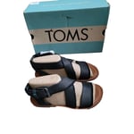 Toms Women's Sidney Black Leather Sandals Foam Insoles Summer Shoes UK 5 RRP £65