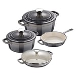 MasterPro Unique | Batterie de cuisine 7 pièces Set 3 faitouts 19, 27 et 30,5 cm avec couvercles 1 poêle 24,5 cm poignées ergonomiques pour tous types cuisinières, BGKIT-0013, Gris