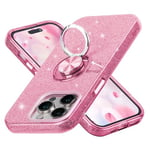 wisdompro Glitter Case for iPhone 14 Pro Max, Bling Sparkle Case with 360° Ring Holder Kickstand Girls Women Cute Protective Cover for iPhone 14 Pro Max (6.7 Inch) - Pink