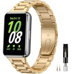 Miimall Metal Strap Compatible with Samsung Galaxy Fit 3 2024 Wristband, No Gap Stainless Steel Strap Bracelet for Men Women, Adjustable Replacement Band for Galaxy Fit 3 SM-R390 Smartwatch-Gold