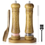 Moulin à Poivre et à Sel en Bois Broyeur Réglable en Grains de Parfum par Céramique Avec Cuillère de Remplissage de Plateau et Brosse de Nettoyage Lot de 2，8 Pouces