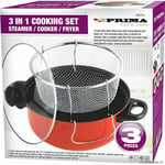 3 in 1 Set Non Stick Chip Fryer Pan with basket & glass Lid 5 Quart Capacity