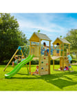 TP Skywood Wooden Climbing Frame with Two Towers, Sky Bridge, Double Swing and Slide