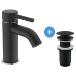 Ideal Standard Set mitigeur lavabo monocommande + Bonde pour lavabo clic-clac 5/4, noir mat (BD026U4-CLICLAC)