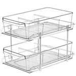 Organiseur transparent à 2 niveaux avec séparateurs pour armoire/comptoir, récipient de rangement coulissant multi-usage – Cuisine, garde-manger, armoire à pharmacie – Salle de bain, coiffeuse,