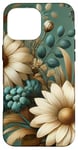 Coque pour iPhone 16 Pro Max Chrysanthèmes dramatiques sur toile bleu sarcelle