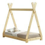 Lit de Tipi pour Enfant Onejda Bois Naturel 140 x 70 cm en.casa