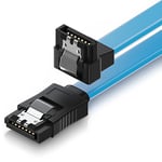 deleyCON 0,3m SATA III Câble S-ATA 3 Câble de Données HDD SSD Câble de Raccordement Câble de Connexion Un Clip en Métal 6 Gb/s 1x Fiches Droites 1x 90° de Type L - Bleu