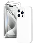 GOODVISH 3 in 1 Case for iPhone 15 Pro Case, [2X HD Screen Protector][Upgraded Camera Protection] Shockproof Liquid Silicone Soft Microfiber Lining Smooth Protective Phone Case Cover 6.1", White