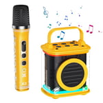 Mini machine de karaoké avec 1 microphone sans fil, haut-parleur Bluetooth TONOR pour les enfants adultes avec micro microfono sans fil et lumières LED, jouet présent 4 ans chantant la fête jaune