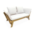 Banquette de jardin beige 2/3 places JALANCE. accoudoirs modulables 155/200x72x74.5cm