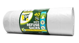 BIN IT 40 White Drawstring 50L Strong & Secure, Refuse Sacks, Bin Bags, Bin Liners, Recycled, Tear Resistant, 30 μm, Perfect for Everyday Use, Household, Office, Kitchen & Caterers