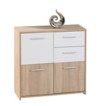 Inter Link - Commode - Buffet - Commode avec 3 portes et 2 tiroirs - 2 couleurs - Revêtement mélaminé - Imitation chêne Sonoma et blanc - LxPxH : 77x30x77 cm - Eboli