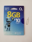 O2 PAYG Sim Card Unltd std UK mins txts 8GB for £10 + SIM EJECTOR PIN NO CREDIT