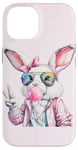 Coque pour iPhone 14 Lunettes de soleil aviateur lapin de Pâques mignon Bubblegum Peace Sign