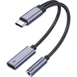 GelldG USB C till 3,5 mm hörlursadapter och laddning, 2 i 1 typ C-adapter USB-adapter