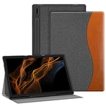 FINTIE Coque pour Samsung Galaxy Tab S8 Ultra 14.6" 2022 - [Rangement de Stylet] Housse Multipositions Arrière Souple en TPU Etui Antichoc Pochette Veille/Réveil Automatique, Gris/Marron