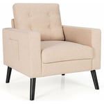 Fauteuil Simple avec Accoudoirs 74 x 83 x 85 cm, Chaise Salon avec Coussins de Dossier et d'Assise, Pieds en Bois d'Hévéa, Beige - Relax4life