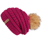 (granaattiomenanpunainen) Syksyinen talvipipo naisille Neulottu pompom-hattu Slouchy beanie-kallot naisille Musta punainen Keltainen konepelti