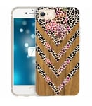 Coque Iphone 7 8 effet bois leopard brocart violet transparente