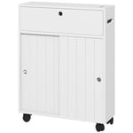 kleankin Meuble de Rangement Salle de Bain, Meuble WC pour Papier Toilette avec Portes coulissantes, Plusieurs Compartiments, sur roulettes, Meuble de Toilette, 52 x 17 x 67 cm, Blanc