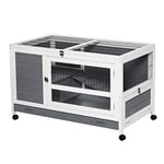 PawHut Cage à Lapin clapier sur roulettes clapier en Bois Cage à Lapin Villa pour Lapin avec Plateau Coulissant, Porte verrouillable, Dessus ouvrable 102 x 60 x 63,5 cm, Gris