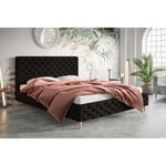 Lit double 180x200 Felix - Glamour Design, Lit adulte avec sommier à lattes et tête de lit, tissu velours - Noir (Amor Velvet 4322)