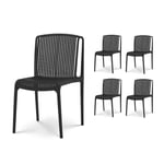 Kosmi - Lot De 4 Chaises De Jardin Ou Terrasse Noires En Résine Polypropylène