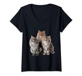 Womens Cute Tabby Cats, Cat Lover, Long Haired Kittens, Cat Lady V-Neck T-Shirt