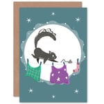 Cat And Mouse Night Greetings Card Plus Envelope Blank inside