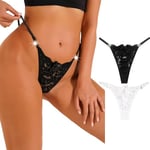 FULLJOYLOVE String en Dentelle pour Femmes Plus Size Naughty Tangas Knickers Waist Belt Drill Ladies Lace Underwear Sexy Stretchy Hollow Panties Briefs (Noir, Blanc 2 Paquets,XS)