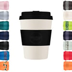 Ecoffee Cup 12oz 350ml Reusable Eco-Friendly 100% Plant Based Coffee Cup with Silicone Lid & Sleeve - Melamine Free & Biodegradable Dishwasher/Microwave Safe Travel Mug, Black Nature