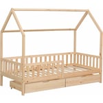 Happy Garden - Lit cabane pour enfant 190x90cm en bois avec tiroirs marceau