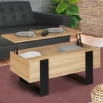 Table Basse Plateau Relevable Phoenix Bois Et Noir