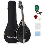 Donner Mandolin Instrument Black Mandolin Instrument Set for Beginner Adult Mahogany A Style with Tuner, String, Gig Bag, Guitar Picks (DML-100B)